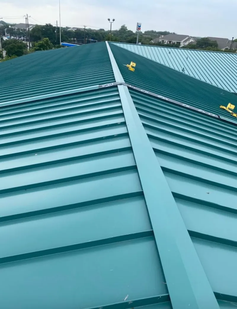 Green commercial metal roof ridge and valley for Metal Roof Repair in Wilmette